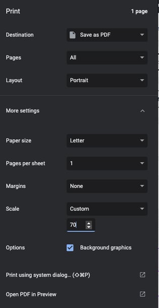 Print settings for the Calendar.