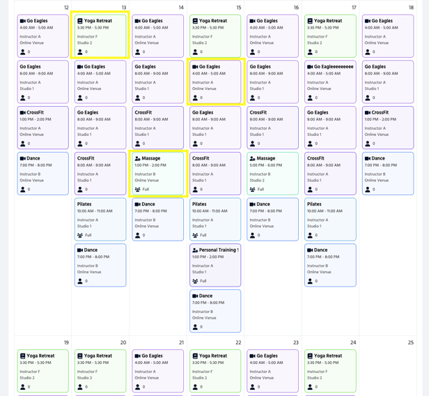 The icons on the different session types on the Calendar.