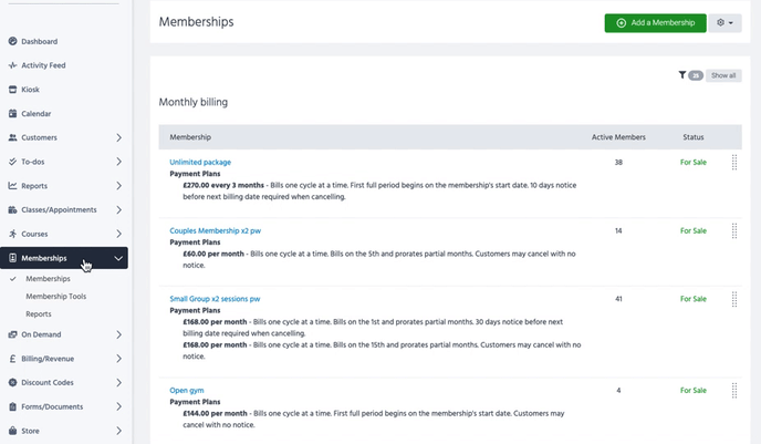 Navigation to a membership, and then the members