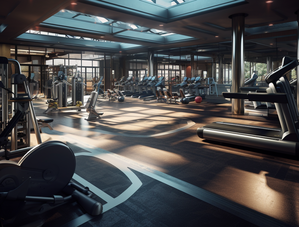 Cardio machines in a large gym space.