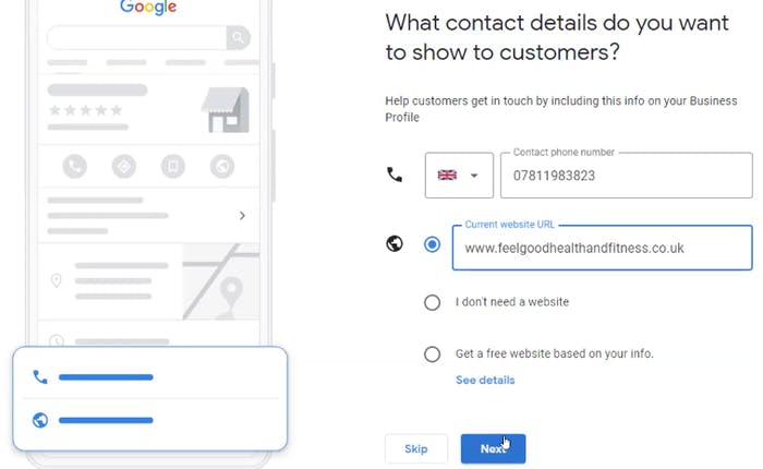 Adding contact details to your account