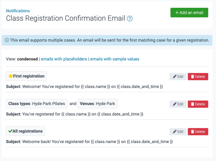 class registration confirmation email notifications