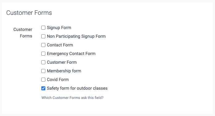 settings for the customer forms 