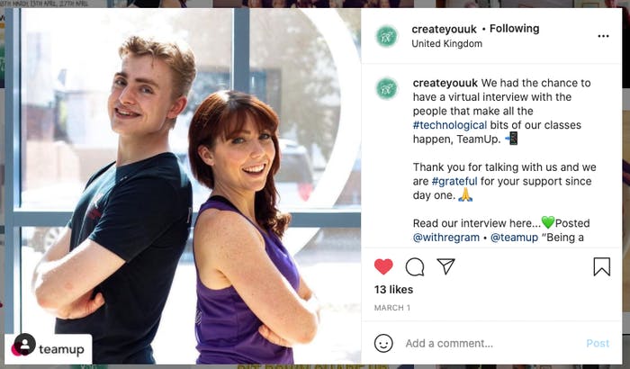 instagram testimonial shared by create you uk