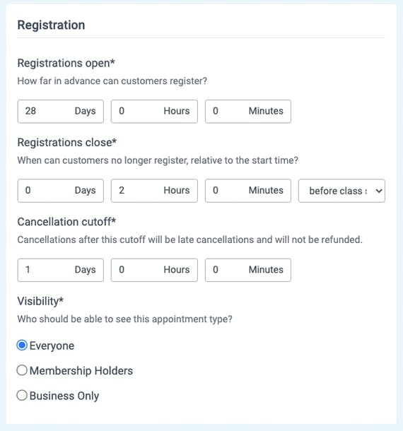 registrations in appointments