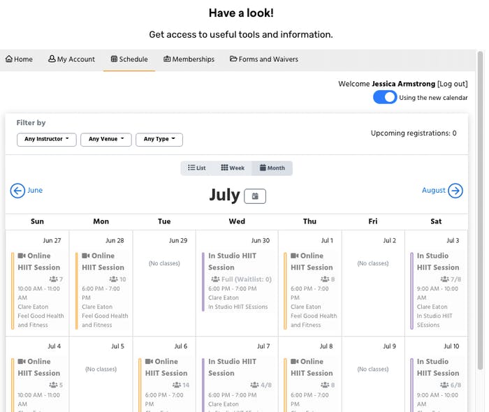 how the customer calendar looks