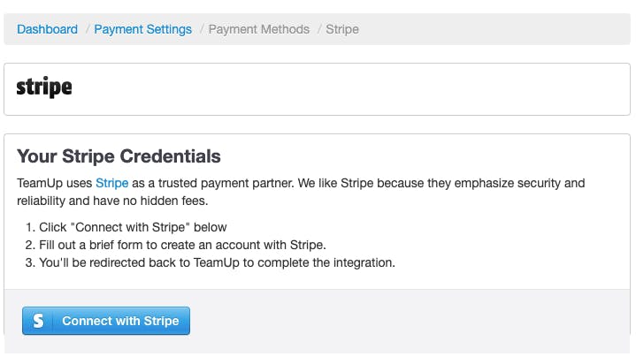 stripe settings in teamup