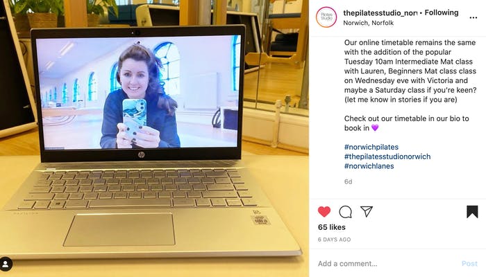 screenshot of pilates norwich giving an online class