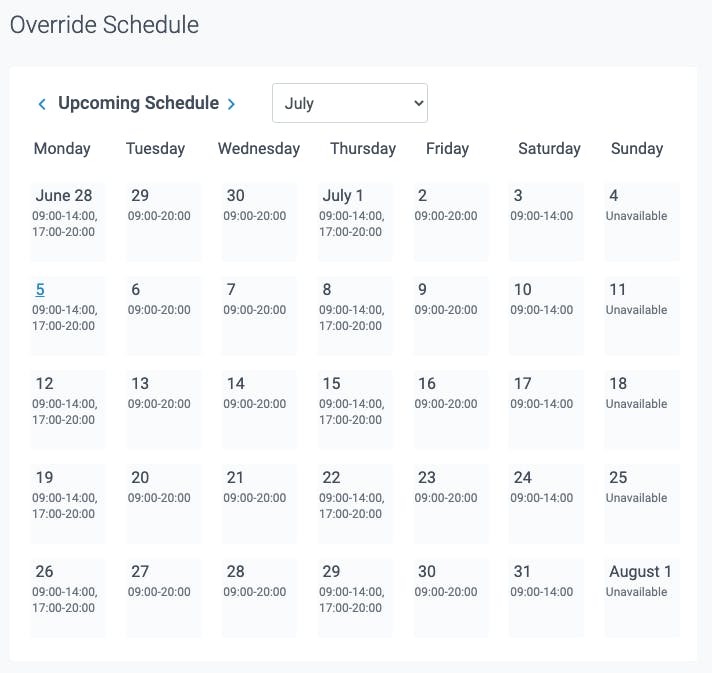 override schedule in teamup