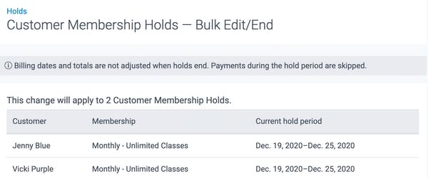 image of customer membership holds - bulk edit/end