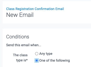 the new email class registration confirmation settings