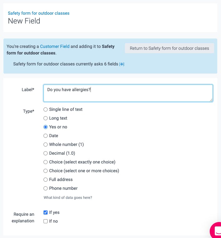 settings for the new safety form 