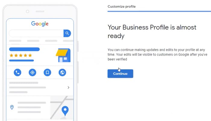 Final stages of creating a Google My Business account