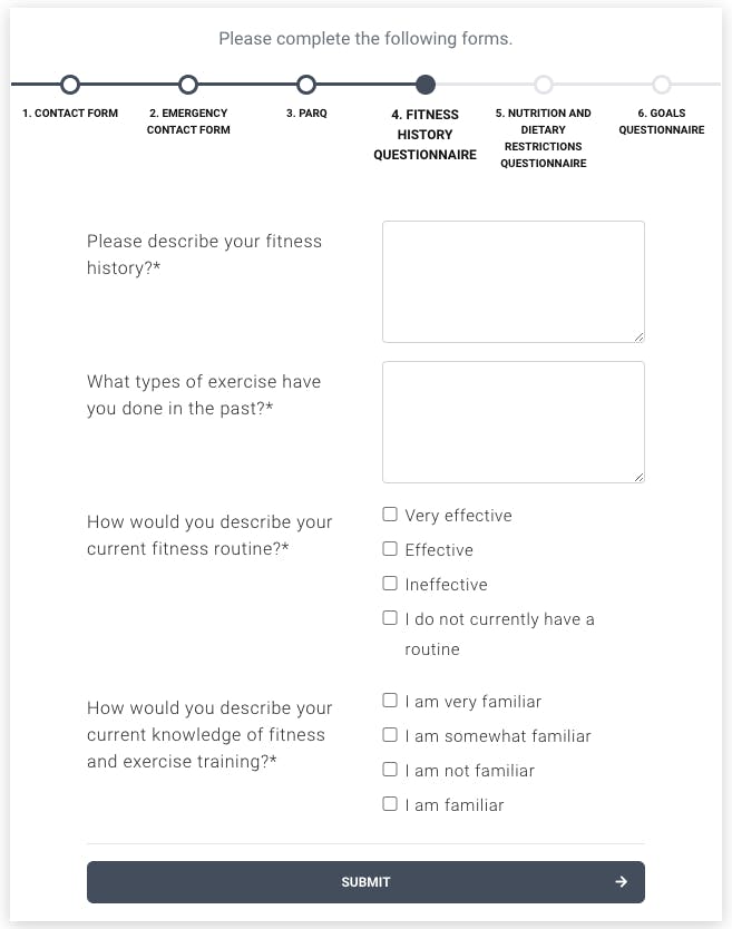 fitness history questionnaire