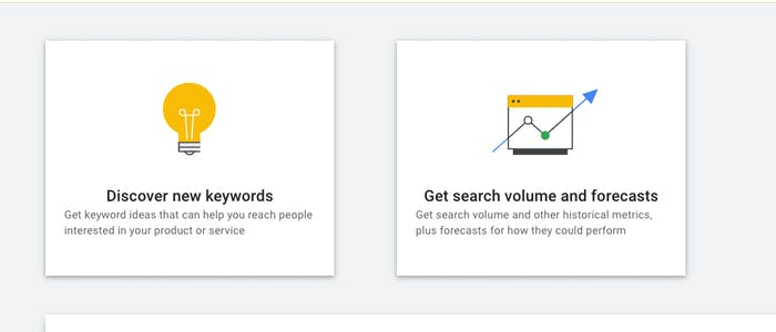 The two options for Keyword Planner
