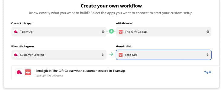Connecting TeamUp to an app through Zapier