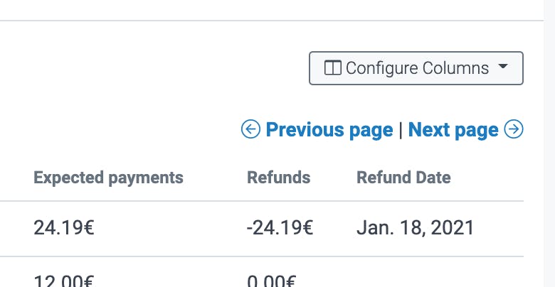 image of the refund date and refund column