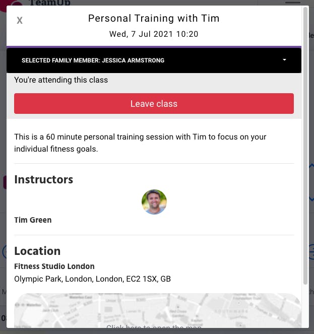 personal training confirmation in teamup