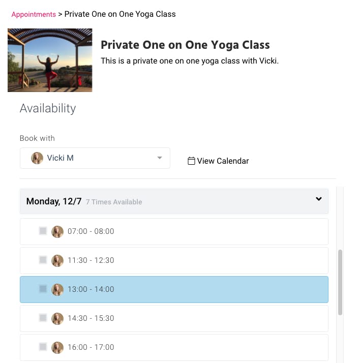 appointments for one on one yoga class