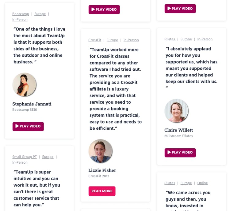 examples of teamups testimonials