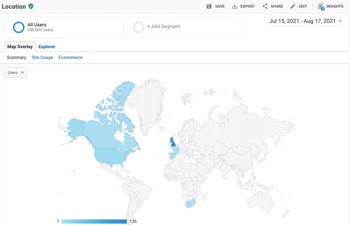 A map illustrating where users are based