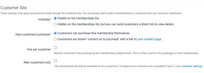 Options for how customers will view the membership plan
