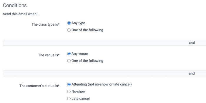 image of the conditions of when to send a milestone email