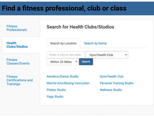 IDEA FitnessConnect search page