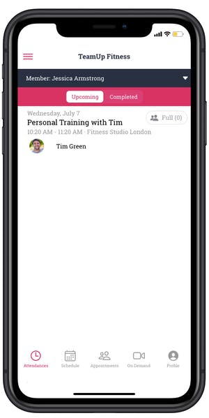 personal training confirmation in the member app