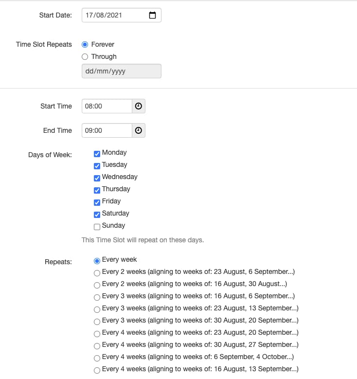 Class scheduling options