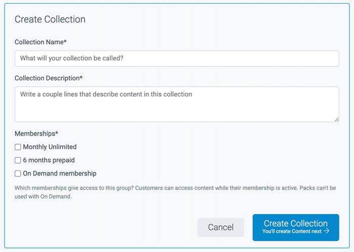 image of the new create a collection form