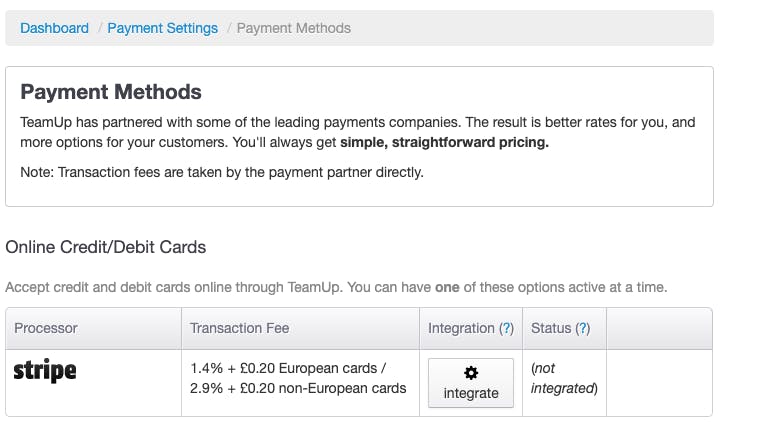 payment methods in teamup