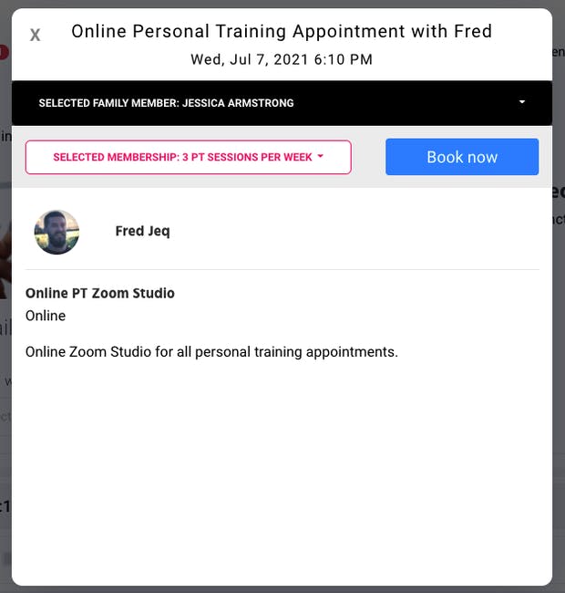 online personal training appointment 