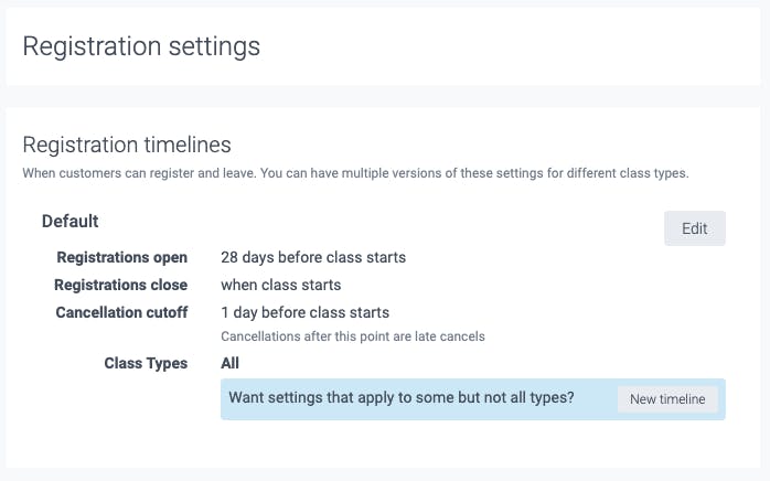 the class registration settings