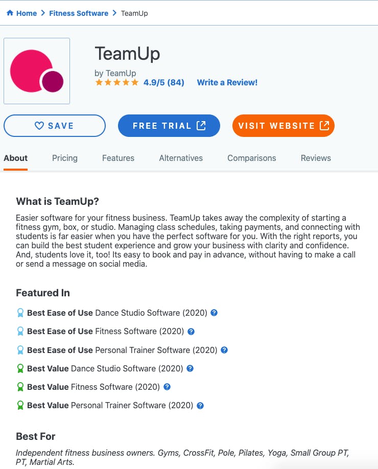 teamup profile on capterra