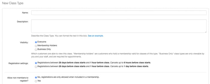 Configuring class types in TeamUp