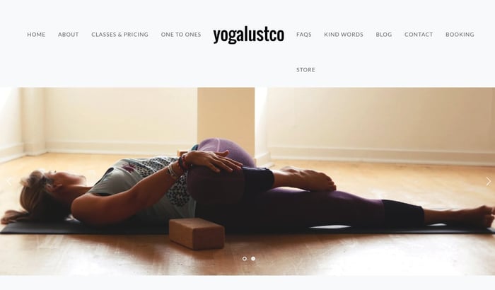 A screenshot of the yogalustco website