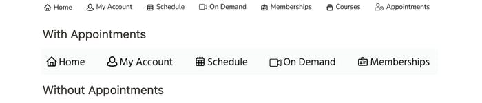 The difference on the customer dashboard with and without the Appointments option.