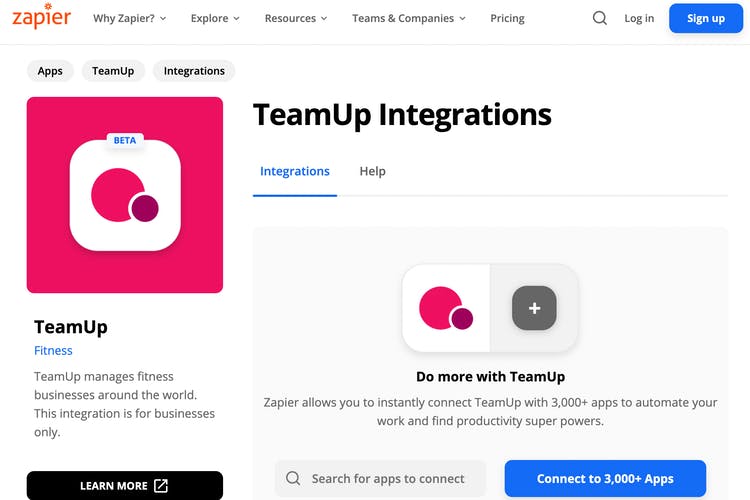 teamup integration in zapir