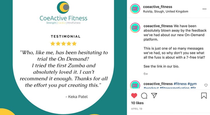 coeactive fitness instagram screenshot