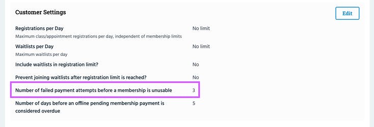 Set parameters for payments in customer settings.