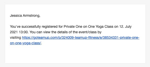 email confirmation for yoga appointment 