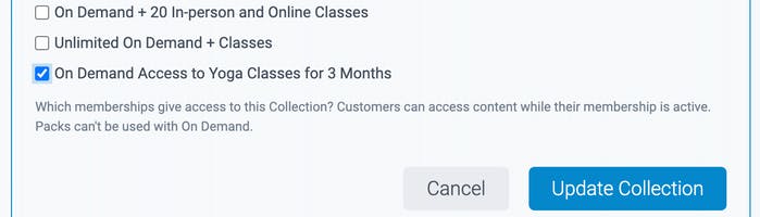 membership options in the collections in teamup