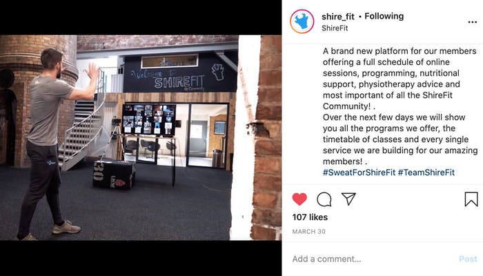 screenshot from shirefit instagram, of the owner giving an online class