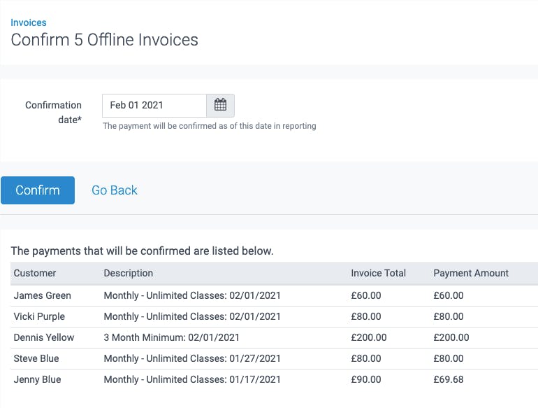 image of the confirmation page for offline payments