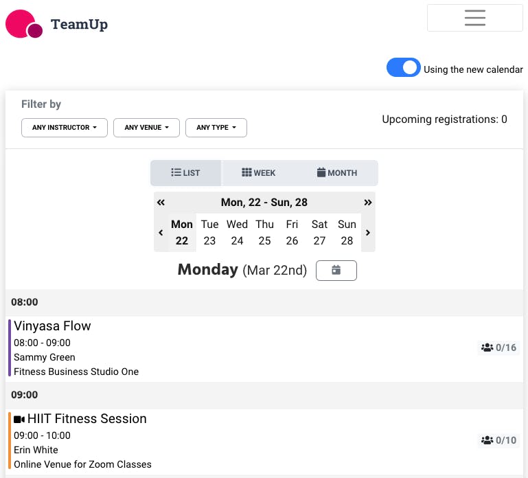 teamup customer calendar list view 