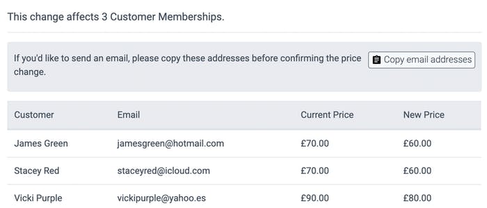 image of the new confirmed customer memberships prices 