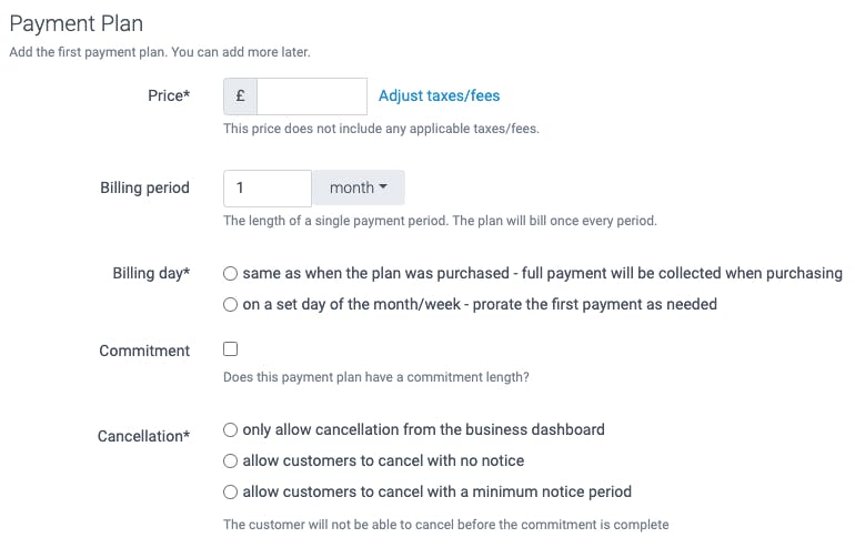 payment plan screenshot in teamup