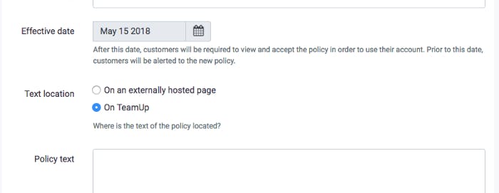 image of creating a policy within teamup
