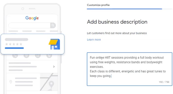 Including a clear description of your fitness business in Google My Business
